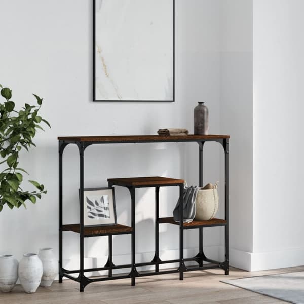 vidaXL konsolbord 89,5x28x76 cm konstrueret træ brun egetræsfarve