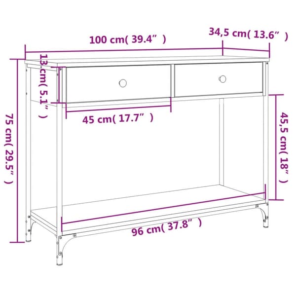 vidaXL konsolbord 100x34,5x75 cm konstrueret træ røget egetræsfarve