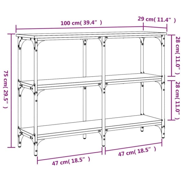 vidaXL Konsolipöytä harmaa Sonoma 100x29x75 cm tekninen puu