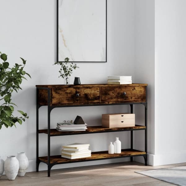 vidaXL konsolbord 100x25x75 cm konstrueret træ røget egetræsfarve