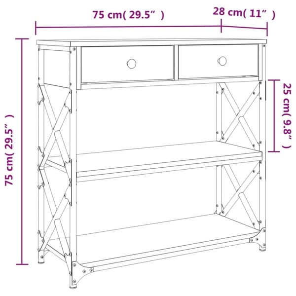 vidaXL Konsolipöytä savutammi 75x28x75 cm tekninen puu