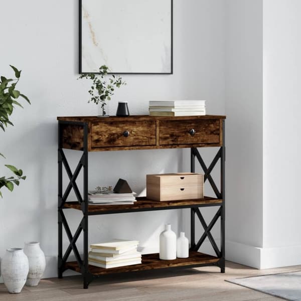 vidaXL Konsolipöytä savutammi 75x28x75 cm tekninen puu