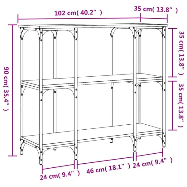 vidaXL konsolbord 102x35x90 cm konstrueret træ sonoma-eg
