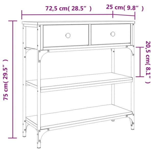 vidaXL Konsollbord svart 72,5x25x75 cm konstruert tre