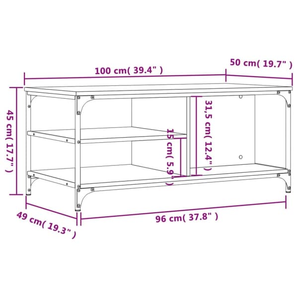 vidaXL Salongbord svart 100x50x45 cm konstruert tre