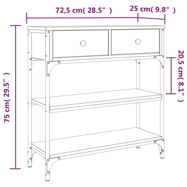 vidaXL konsolbord 72,5x25x75 cm konstrueret træ grå sonoma-eg