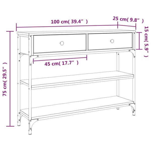 vidaXL konsolbord 100x25x75 cm konstrueret træ grå sonoma-eg