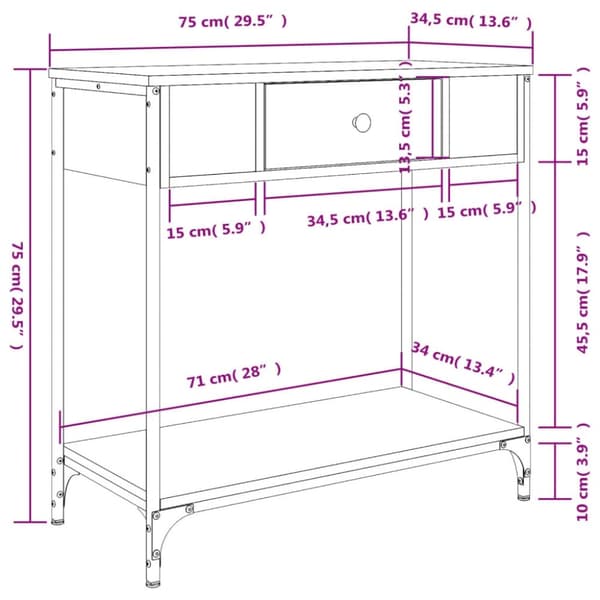vidaXL Konsolipöytä Sonoma-tammi 75x34,5x75 cm tekninen puu