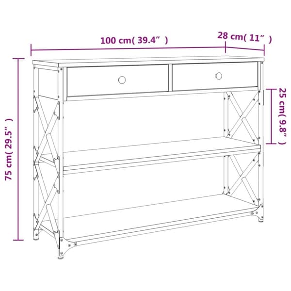 vidaXL konsolbord 100x28x75 cm konstrueret træ grå sonoma-eg