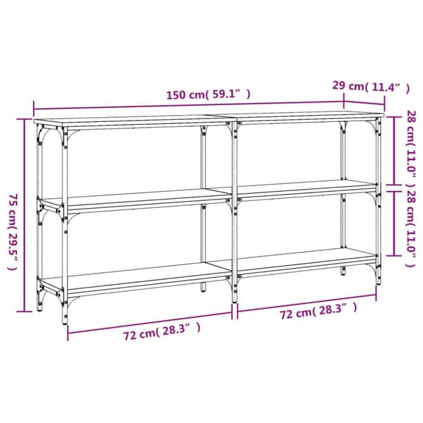 vidaXL Avlastningsbord rökfärgad ek 150x29x75 cm konstruerat trä