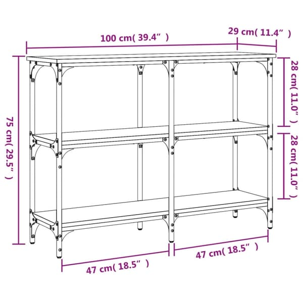 vidaXL konsolbord 100x29x75 cm konstrueret træ røget egetræsfarve