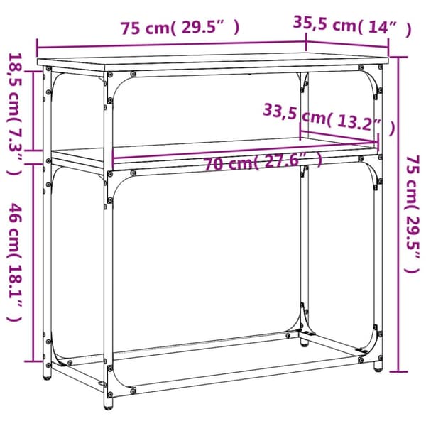 vidaXL Konsollbord sonoma eik 75x35,5x75 cm konstruert tre