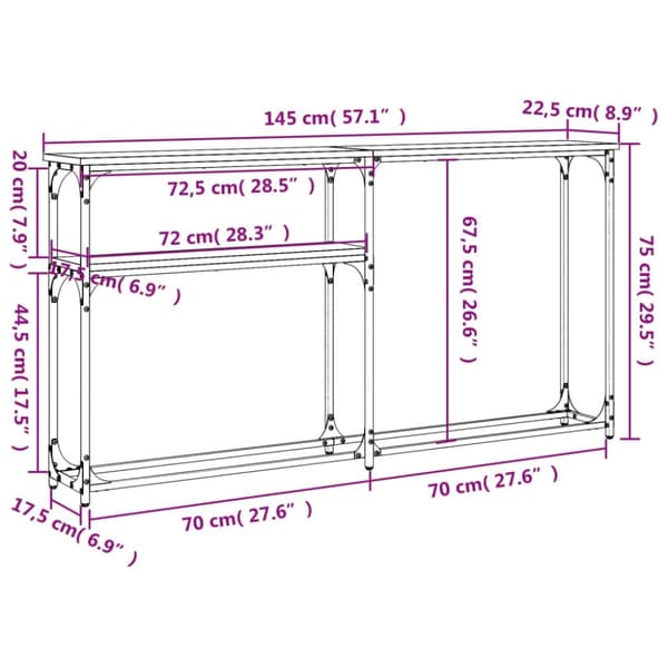 vidaXL konsolbord 145x22,5x75 cm konstrueret træ røget egetræsfarve