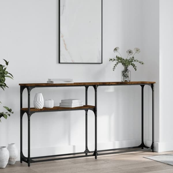 vidaXL konsolbord 145x22,5x75 cm konstrueret træ røget egetræsfarve