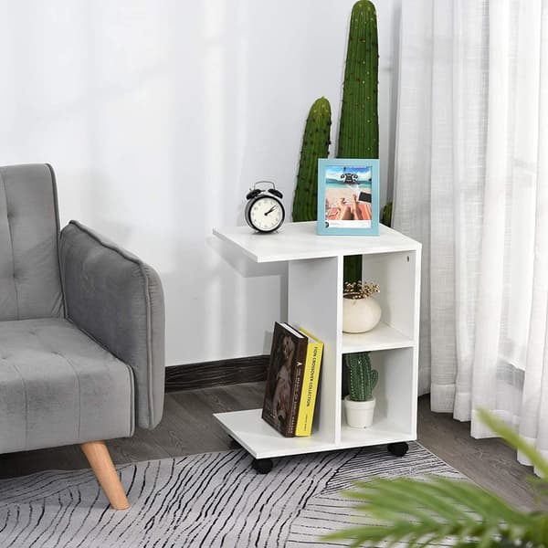 Sidebord - med hjul - 45x35x58 cm - Hvid