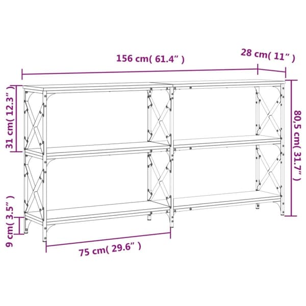 vidaXL Avlastningsbord brun ek 156x28x80,5 cm konstruerat trä