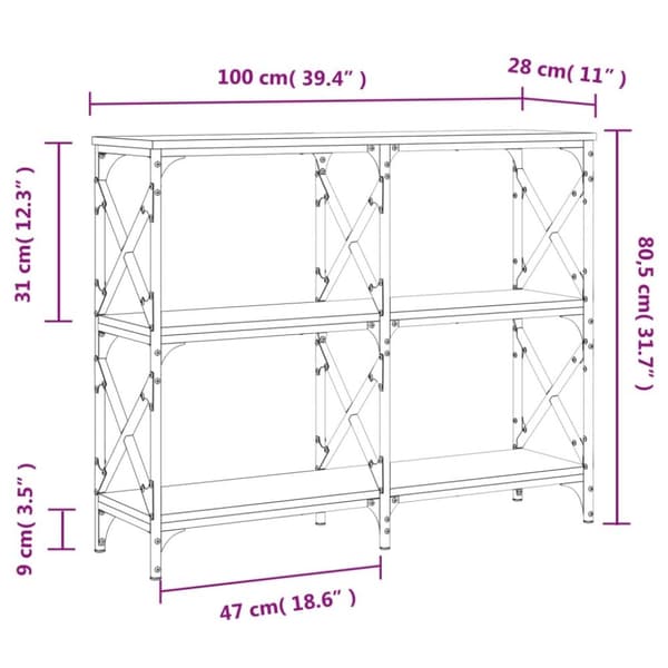 vidaXL Konsollbord brun eik 100x28x80,5 cm konstruert tre