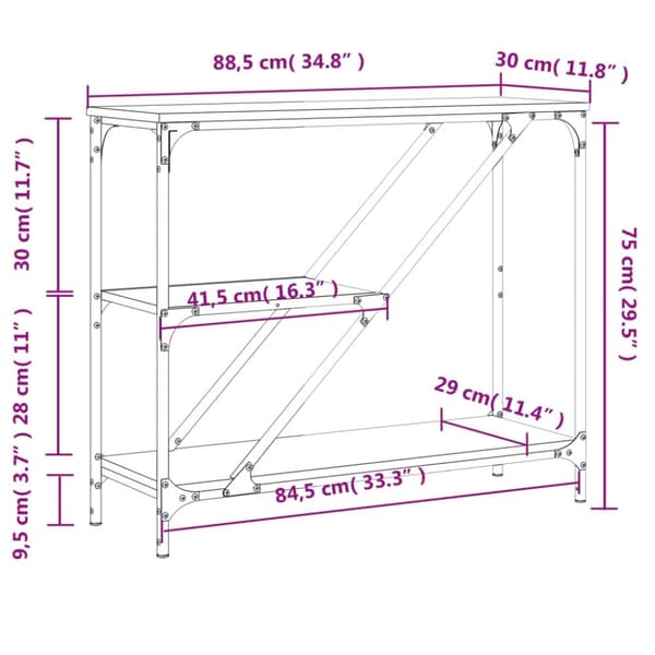 vidaXL Konsollbord grå sonoma 88,5x30x75 cm konstruert tre