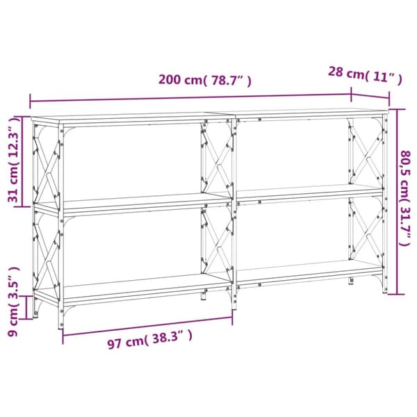 vidaXL konsolbord 200x28x80,5 cm konstrueret træ brun egetræ