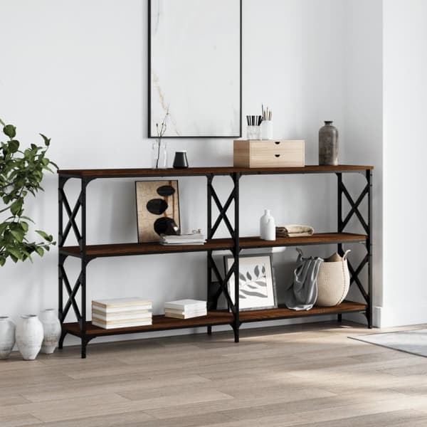 vidaXL konsolbord 200x28x80,5 cm konstrueret træ brun egetræ