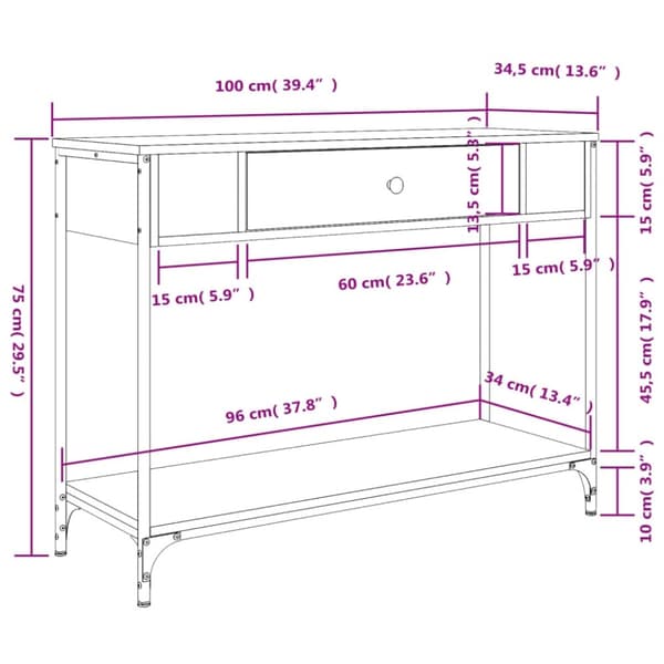 vidaXL Konsollbord sonoma eik 100x34,5x75 cm konstruert tre