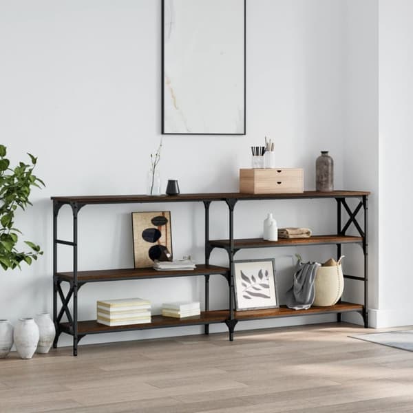 vidaXL konsolbord 180x29x76,5 cm konstrueret træ brun egetræ