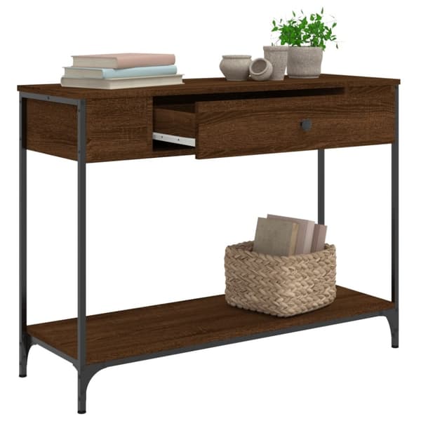 vidaXL konsolbord 100x34,5x75 cm konstrueret træ brunt egetræ