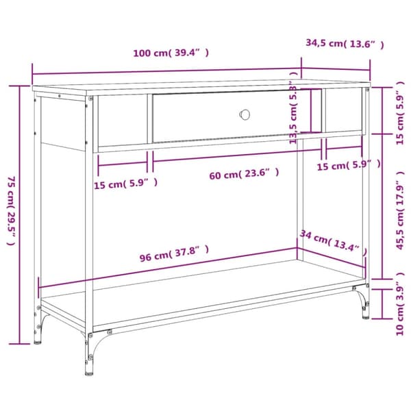 vidaXL konsolbord 100x34,5x75 cm konstrueret træ brunt egetræ