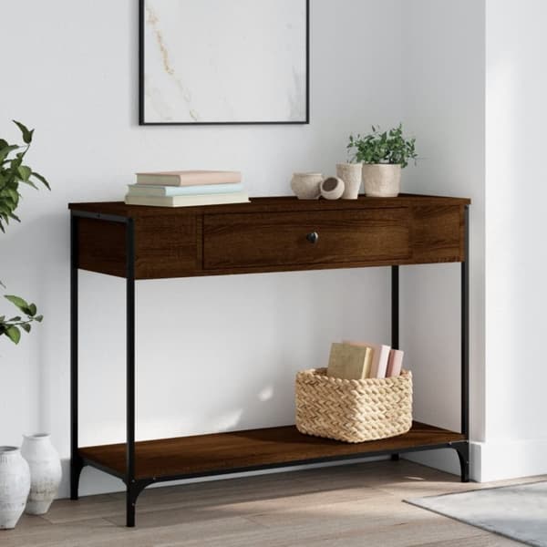 vidaXL konsolbord 100x34,5x75 cm konstrueret træ brunt egetræ