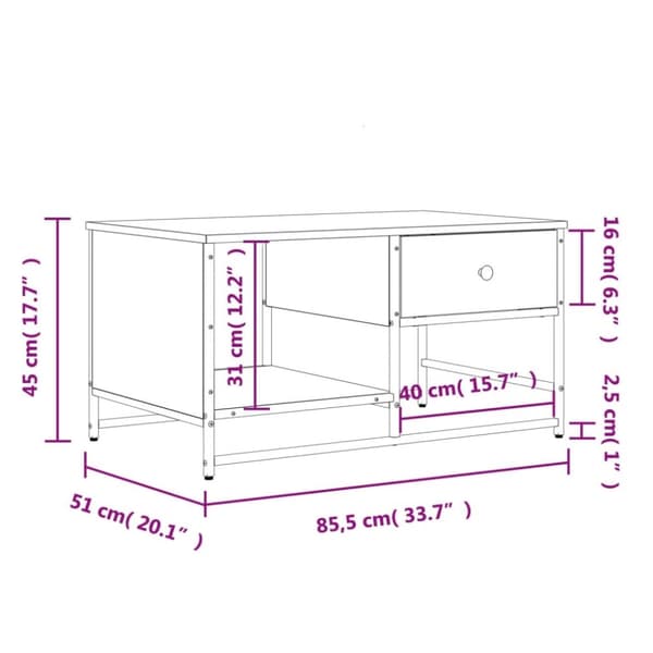 vidaXL Salongbord brun eik 85,5x51x45 cm konstruert tre