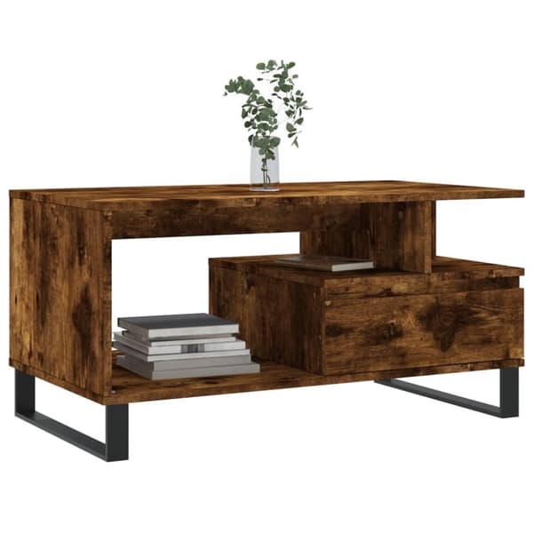 vidaXL sofabord 90x49x45 cm konstrueret træ røget egetræsfarve