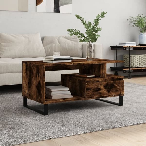 vidaXL sofabord 90x49x45 cm konstrueret træ røget egetræsfarve