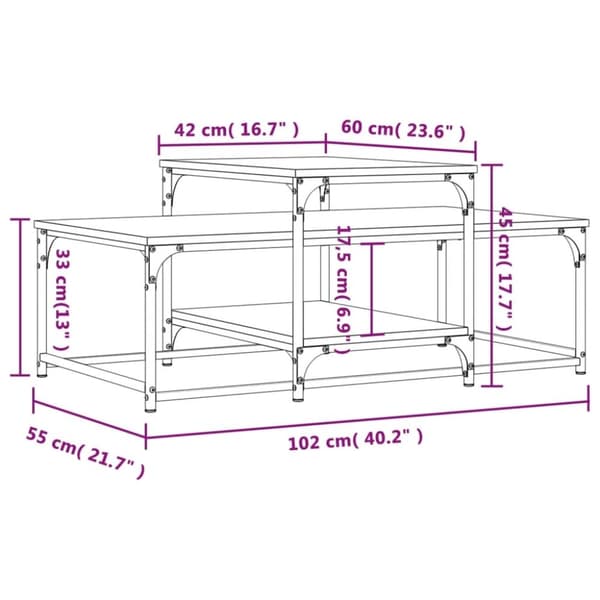 vidaXL Sohvapöytä savutammi 102x60x45 cm tekninen puu