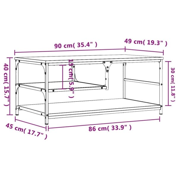 vidaXL sofabord 90x49x40 cm konstrueret træ røget egetræsfarve