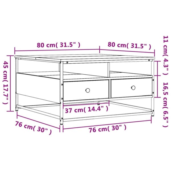 vidaXL Soffbord sonoma-ek 80x80x45 cm konstruerat trä