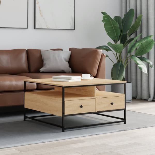 vidaXL Soffbord sonoma-ek 80x80x45 cm konstruerat trä