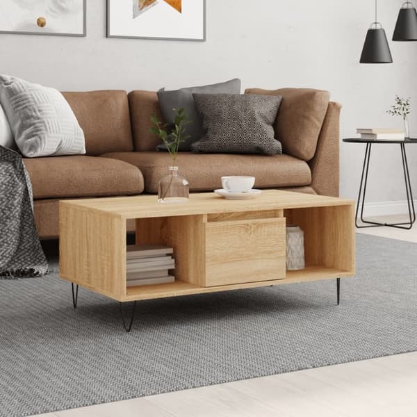 vidaXL sofabord 90x50x36,5 cm konstrueret træ sonoma-eg
