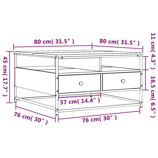 vidaXL sofabord 80x80x45 cm konstrueret træ røget egetræsfarve