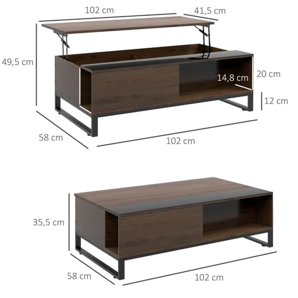 Rootz sidobord med lyftfunktion - Dolt förvaringsfack - Valnötsträlook - Stålstomme - Spånskiva - Valnöt + Svart - 102 x 58 x 35,5 cm