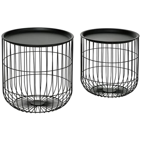 Rootz sæt med 2 sideborde i scandi-design - med opbevaringsplads - kan stables - komfortabel sofa - stål - sort - 40 cm x 40 cm x 40 cm