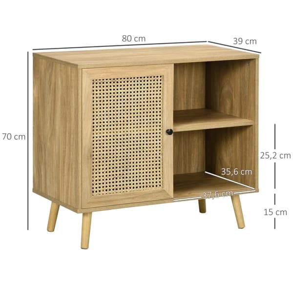 Rootz skænk - Buffet - 2 hylder - 2-lags skabsrum - Naturligt trælook - 80 x 39 x 70 cm
