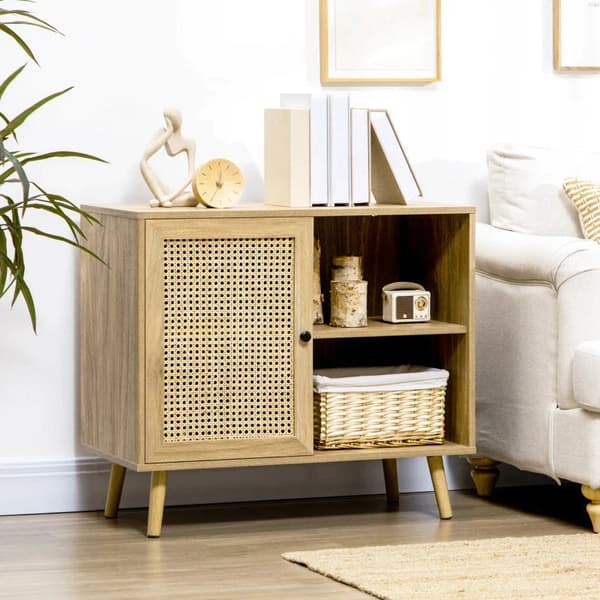 Rootz skænk - Buffet - 2 hylder - 2-lags skabsrum - Naturligt trælook - 80 x 39 x 70 cm