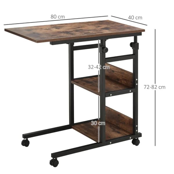 Rootz sidobord på hjul - 4 hyllor - Justerbar i höjdled - Soffbord - E1 spånskiva - PP Plast - Svart - 80L x 40W x 72-82H cm