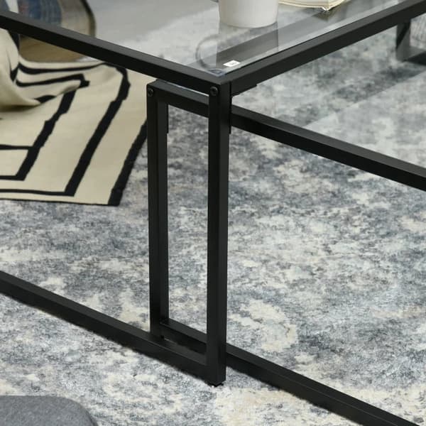 Rootz Soffbord - Glasbord - Två soffbord - Pulverlackerat stål - Rum Livsstilar - Härdat glas - Svart + Transparent - 119L x 56W x 44,5H cm