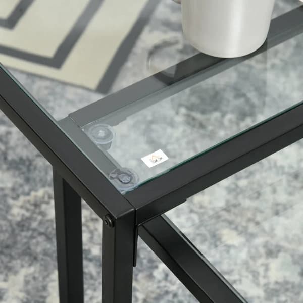 Rootz Soffbord - Glasbord - Två soffbord - Pulverlackerat stål - Rum Livsstilar - Härdat glas - Svart + Transparent - 119L x 56W x 44,5H cm