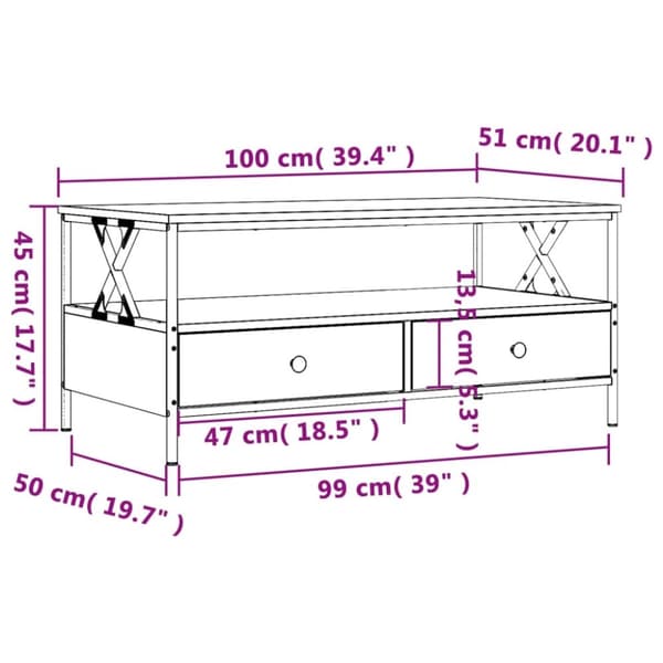 vidaXL sofabord 100x51x45 cm konstrueret træ grå sonoma-eg