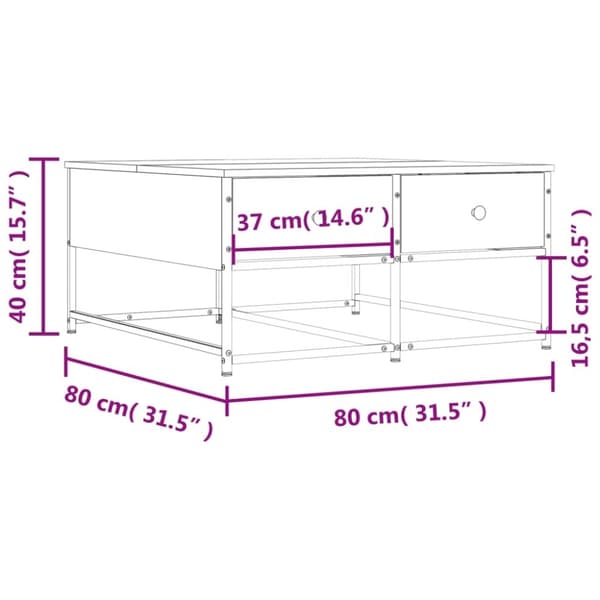 vidaXL Salongbord sonoma eik 80x80x40 cm konstruert tre