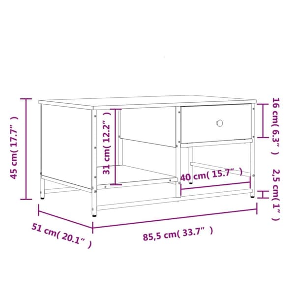 vidaXL sofabord 85,5x51x45 cm konstrueret træ grå sonoma-eg