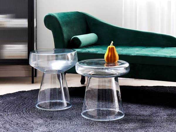 Sidobord Gavelbord Transparent Glas 37 x 37 x 43 cm Soffbord Oval Form Designerbord Vardagsrum Modern