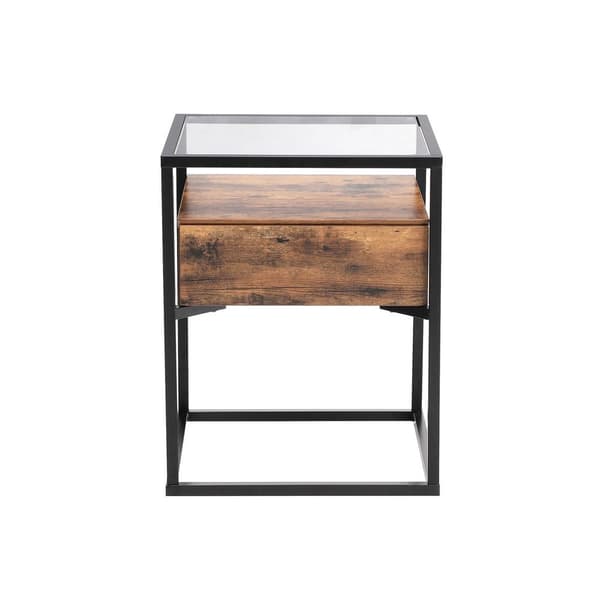 Rootz Sidebord - Industrielt design Sidebord - Lavet af glas - Firkantet Accent Bord - Sengebord - Dekorativt sidestativ - Stue Endebord - Spånplade -